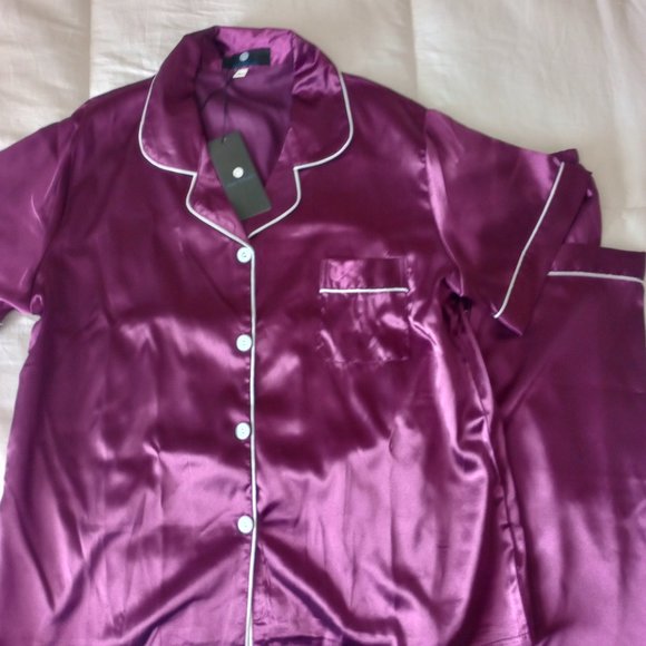 Women's purple silky pajama set - Picture 1 of 4